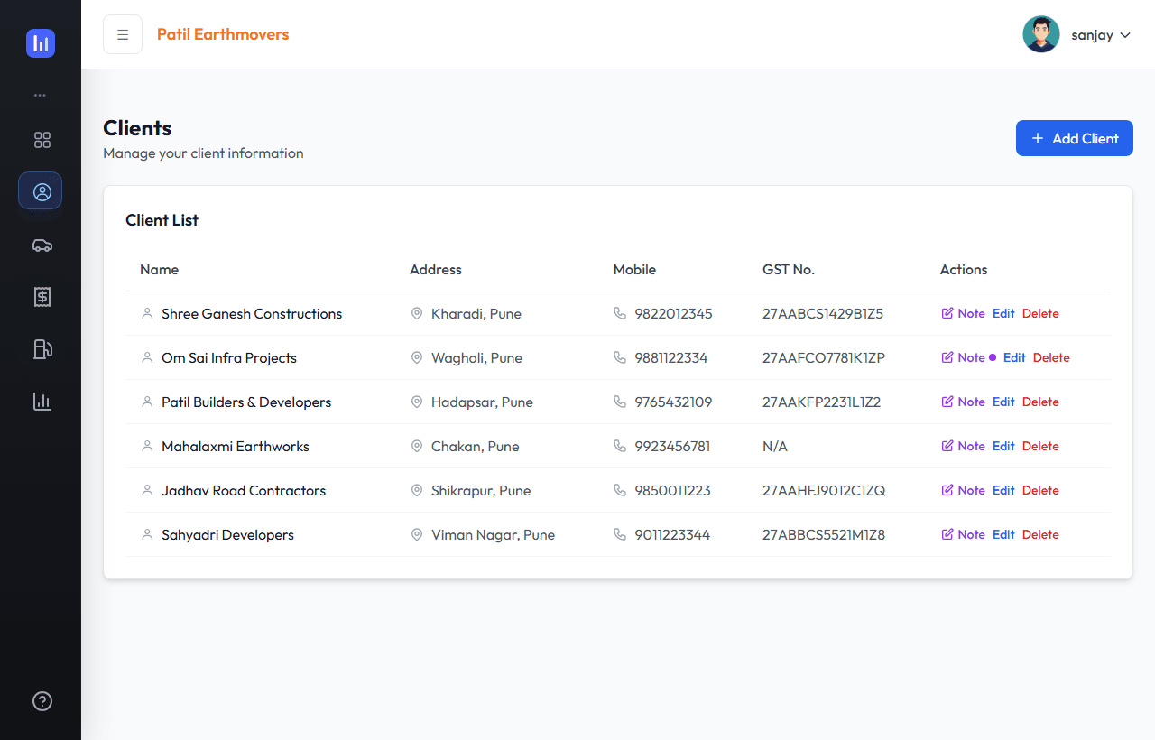 Earthmovers client list
